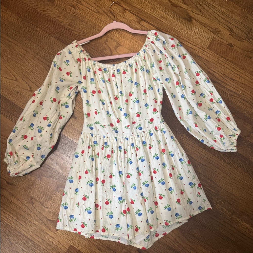 Mable floral Smocked Romper with Bishop Sleeves